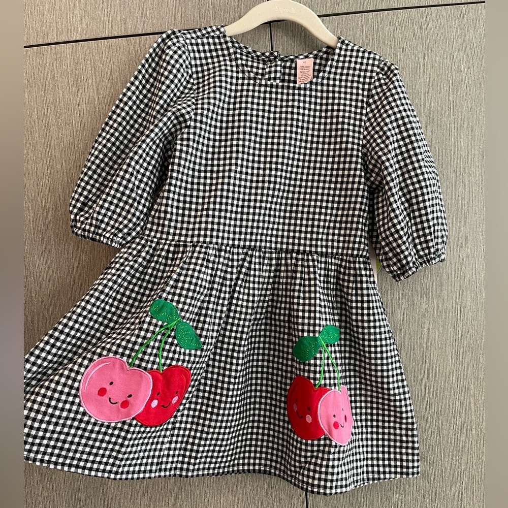 Black and White checkered gingham Dress with Cherry Design